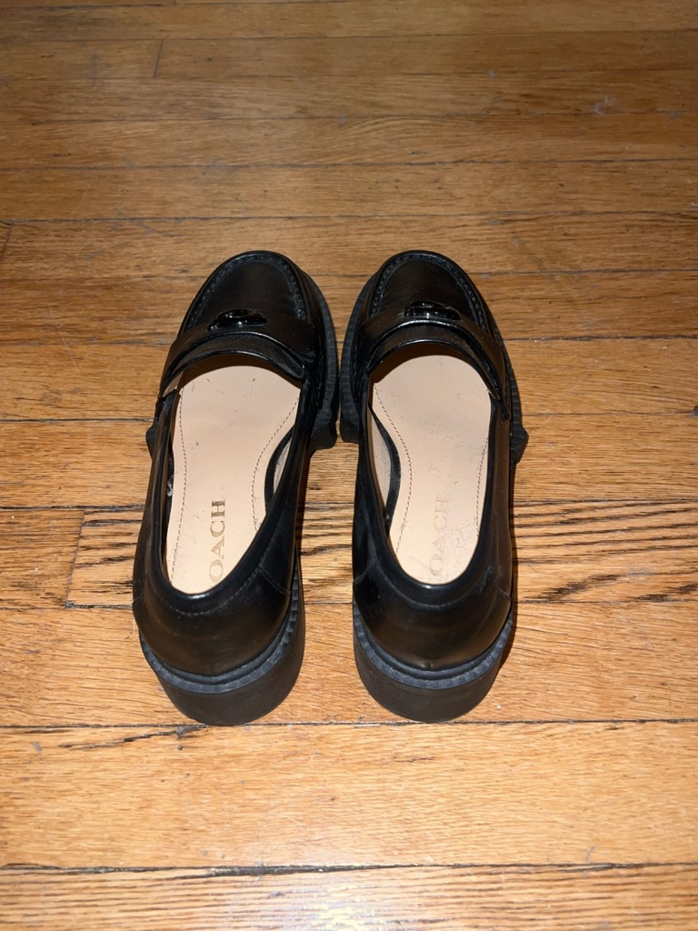 Coach Black Leather Lug-Sole Penny Loafers - Picture 3 of 3